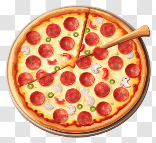 Pizza - Delicious Pepperoni Pizza With Vegetables Transparent PNG