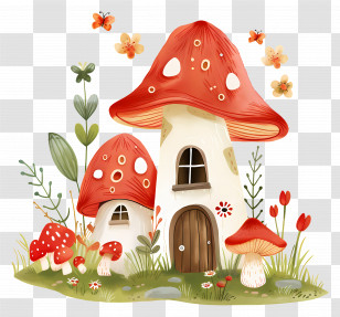 Mushroom House - Fantasy Mushroom House In A Whimsical Garden Transparent PNG