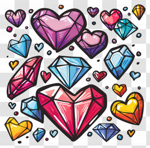 Diamonds - Colorful Heart-shaped Gems And Crystals Transparent PNG