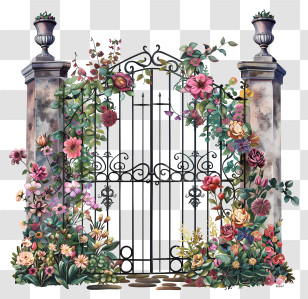Spring Garden Gate Flowers - Beautiful Floral Garden Gate Transparent PNG