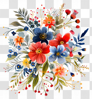 4th Of July - Colorful Illustration Of A Floral Bouquet Transparent PNG