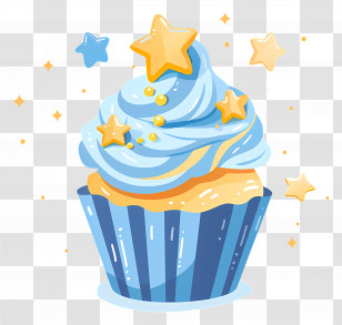 Cupcake Animated - Blue Cupcake With Stars And Sparkles Transparent PNG