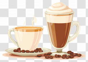 Cappuccino Coffee - Two Coffee Cups With Beans Transparent PNG