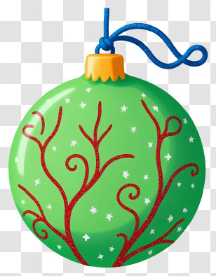Christmas Ball - Green Christmas Ornament With Red Branches Transparent PNG