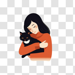 Cat
 - Girl Hugging Black Cat Cartoon Illustration Transparent PNG