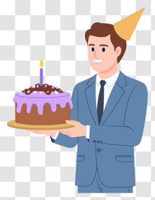 Man Carrying Birthday Cake - Man With Birthday Cake And Party Hat Transparent PNG