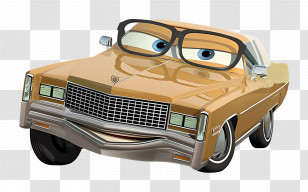 Cartoon Car - Gold Cartoon Car With Glasses Transparent PNG