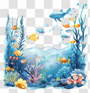 Underwater - Colorful Underwater World With Marine Life Transparent PNG