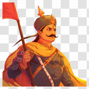 Maharana Pratap - Warrior In Traditional Armor With Flag Transparent PNG