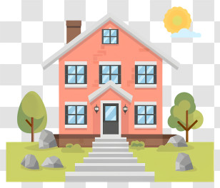 Pink House - Pink House With Trees And Lawn On A Sunny Day Transparent PNG