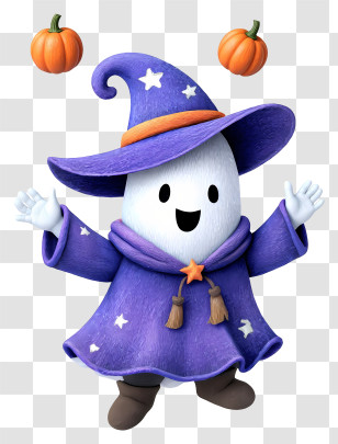 Cute Ghost In Witch Outfit - Happy Purple Wizard Ghost Transparent PNG