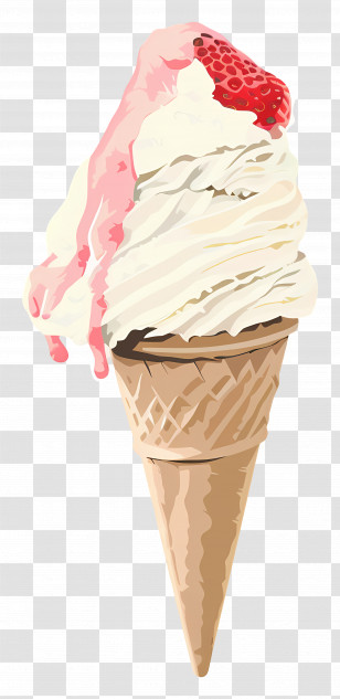 Ice Cream - Strawberry Ice Cream Cone With Topping Transparent PNG