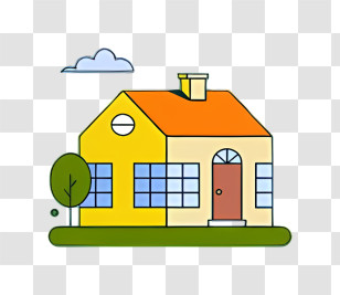 Yellow And White Home - Yellow Cartoon House With Red Roof Transparent PNG