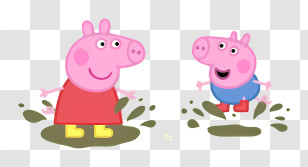 Peppa Pig - Pink Cartoon Pigs Playing In Mud Transparent PNG