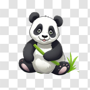 Cute Panda - Adorable Cartoon Panda Eating Bamboo Transparent PNG