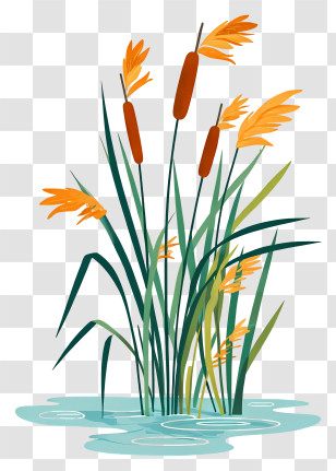Tall Green Reeds - Cattails And Marsh Reeds Illustration Transparent PNG