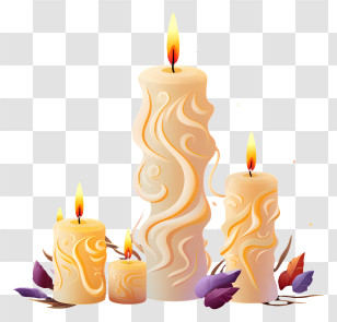 Burning Candles - Carved Decorative Candles With Festive Themes Transparent PNG