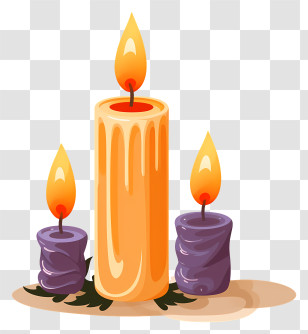 Black And White Image - Decorative Candles With Warm Orange Flames Transparent PNG