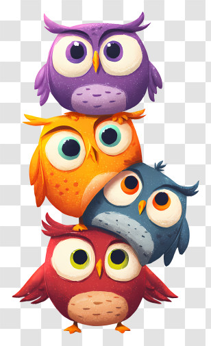 Stack Of Owls - Colorful Owls Stacked Illustration Transparent PNG
