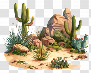 Desert Garden - Desert Landscape With Cacti Transparent PNG