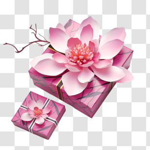 Pink Gift Box - Elegant Pink Gift Box With Flower Decoration Transparent PNG