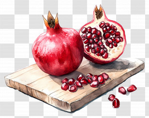Pomegranate Watercolor - Juicy Pomegranate On Board Transparent PNG