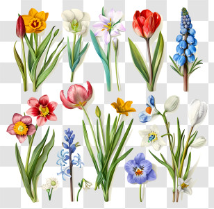 Hello Spring - Spring Flowers Botanical Illustration Transparent PNG