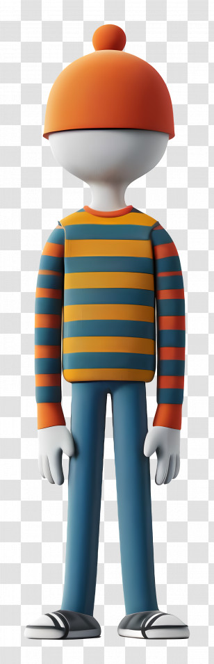 Stick Figure Standing - Cartoon Person With Striped Shirt And Beanie Transparent PNG