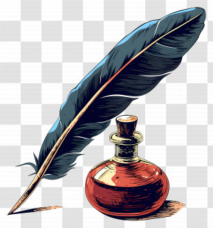 Inkpot And Feather Pen - Quill And Ink Illustration Transparent PNG