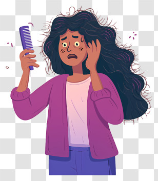 Hair Loss - Worried Woman With Hair Comb Transparent PNG