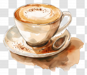Cappuccino Coffee - Artistic Coffee Cup With Foam Transparent PNG