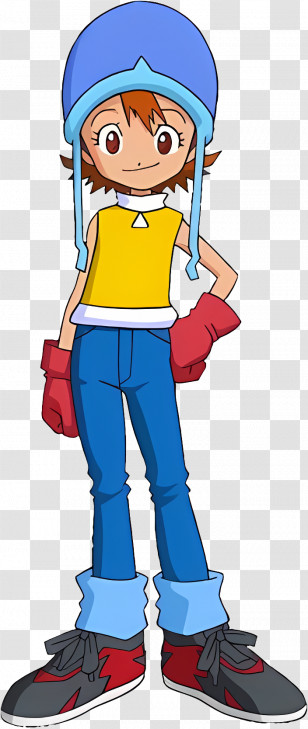 Cartoon Girl - Cartoon Character With Blue Hat, Red Gloves, And Yellow Shirt Transparent PNG