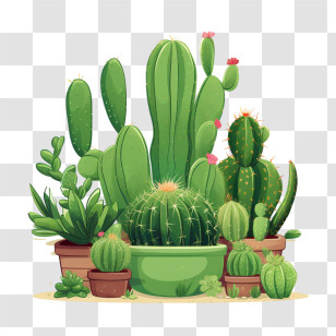 Cactus - Cactus Arrangement In Various Potted Designs Transparent PNG