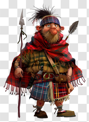 Tartan Day - Bearded Man In Plaid Clothing With Spear Transparent PNG