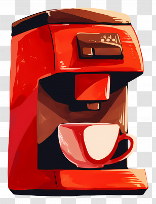 Coffee Machine - Modern Red Coffee Machine With Cup Transparent PNG