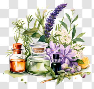 Aromatherapy Oils - Aromatherapy Essential Oils And Fresh Herbs Transparent PNG