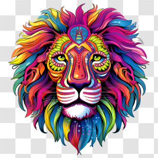 Lion Head - Vivid Colorful Lion Head In Artistic Style Transparent PNG