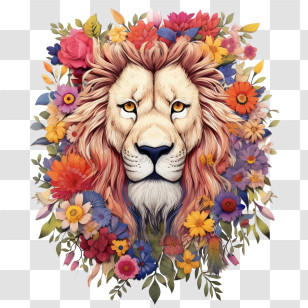 Lion - Majestic Lion With Floral Design Transparent PNG