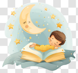Childrens Bedtime Stories - Boy Sleeping On An Open Book Under The Moon Transparent PNG