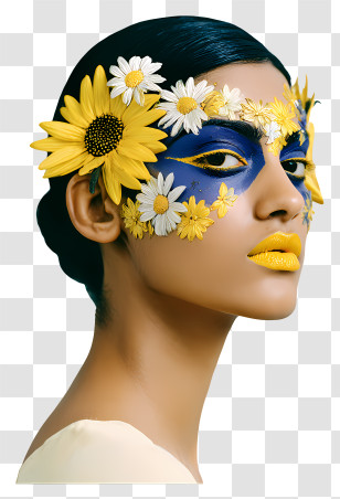 Fashion Model - Floral Face Paint Portrait Transparent PNG