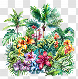 Tropical Vegetation - Tropical Plants And Flowers Illustration Transparent PNG