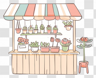 Flower Shop Stall - Cute Plant Stall Illustration Transparent PNG