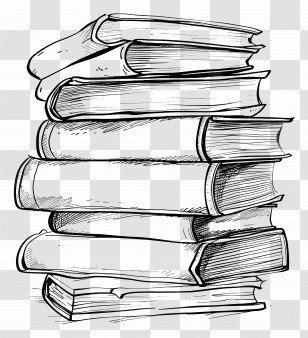 Stack Of Books - Monochrome Stacked Books Illustration Transparent PNG