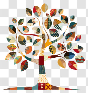 Tree - Abstract Patchwork Tree With Vibrant Colors Transparent PNG