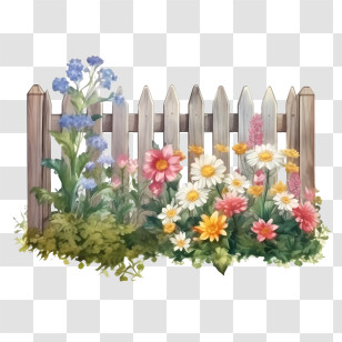 Wooden Garden Fence - Beautiful Garden Flowers At Wooden Fence Transparent PNG