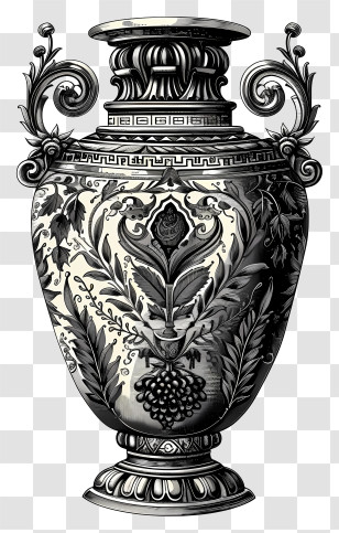 Roman Vase - Ornate Black And White Decorative Vase Transparent PNG
