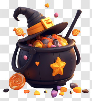 Cauldron With Candy - Halloween Witch Cauldron Of Candy Transparent PNG