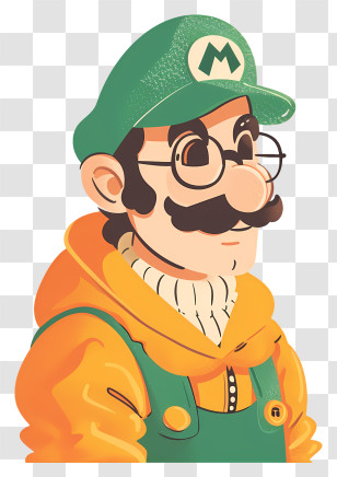Mario - Cartoon Illustration Of A Character With Green Hat Transparent PNG