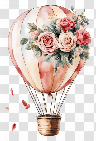 Rose Hot Air Balloon - Romantic Hot Air Balloon With Flowers Transparent PNG