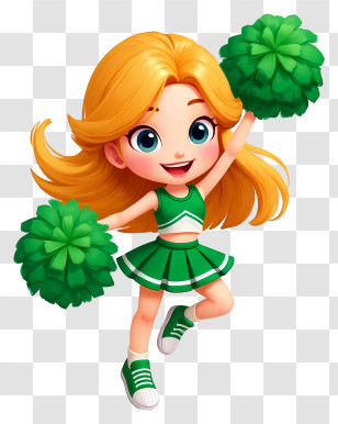 Cheerleader Girl - Green Cheerleader Cartoon Girl Transparent PNG